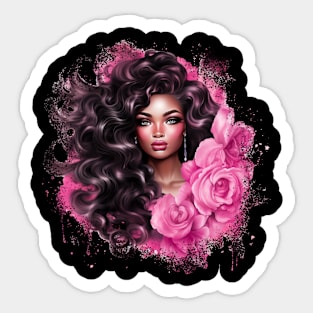 Afro Cute Girl with Pink Flower Sticker